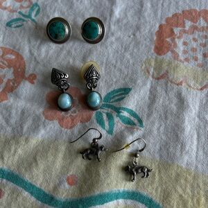 Lot of Sterling Silver and Stone Earrings. 3 Pairs